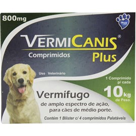 Vermífugo VermiCanis 800mg para Cães de 10 Kg -4 Comprimidos